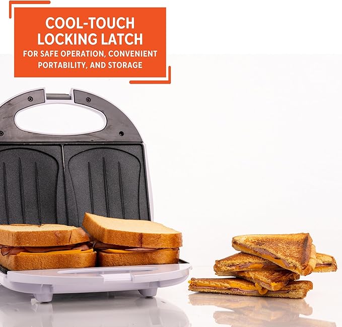 IMUSA 2 Slot Electric Sandwich Maker White Nonstick Press for Grilled Sandwiches and Quick Snacks
