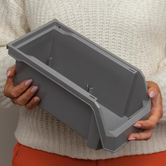 Plastic Containers for Organizing and Storage Bins for Closet, Kitchen, Office, Garage or Pantry Organization, Stackable Bins, Medium (11" x 5" x 5.5"), 8-Pack, Black