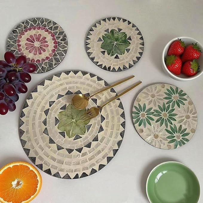 13 Inch Mother of Pearl Shell Placemat Plate – Large Round Decorative Heat for Table or Kitchen, Cabinet, Tabletop (Green Water Drop, 13 Inch)