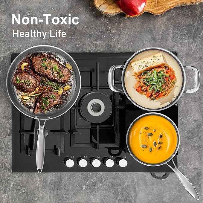 COOKER KING Stainless Steel 7PCS Cookware Set, Pots and Pans Set, Non Stick, Frying Pans, Saucepans & Stock Pot with Lid, Non-Toxic, Induction, Oven, Dishwasher Safe