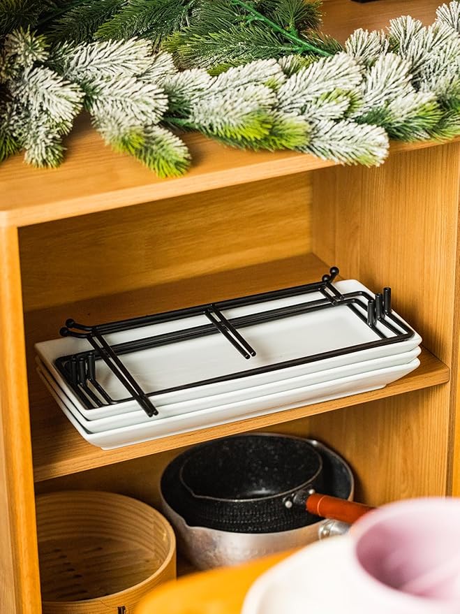 Gomakren 3 Tier Serving Trays Stand 14 Inches Serving Platters Rectangular Large Serving Plates for Party Display Set Collapsible Sturdier Rack, White Serving Trays and Platters