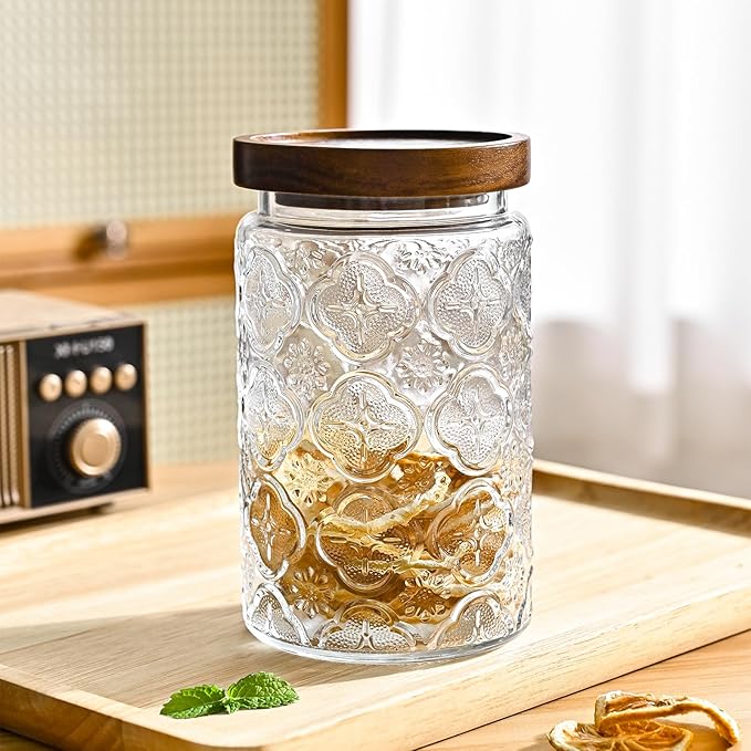 Adodeen 3-Pack 32oz Glass Jar With Airtight Lid,Kitchen Canisters For Countertop,Coffee Sugar Container Set,Pantry Glass Storage Containers For Flour,Candy,Loose Tea,Snack jar