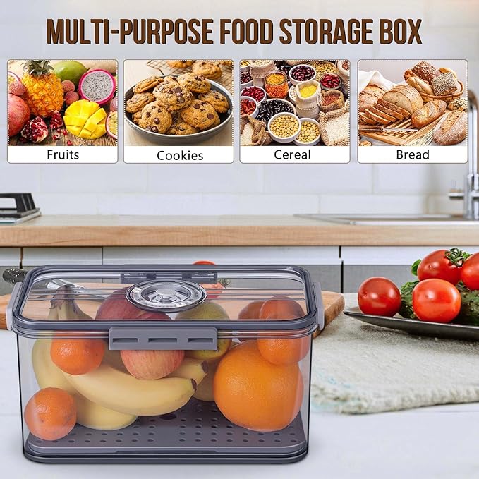Gifhomfix Bread Box Bread Boxes for Kitchen Counter Airtight, Time Recording Bread Storage Container with Lid, Bread Keeper for Homemade Bread, Toast, Bagel, Donut and Cookies, LARGE Grey