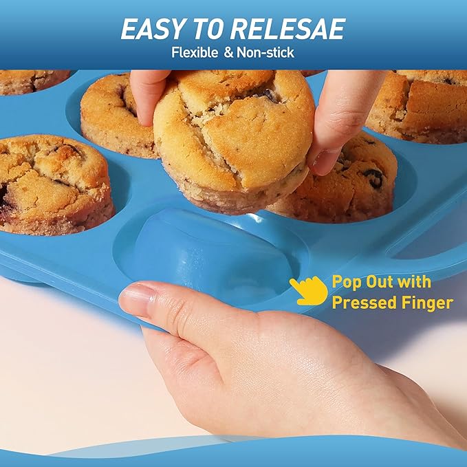 Socisen 12 Cups Silicone Muffin Pan with Metal Reinforced Frame Regular Size Cupcake Pan Tray Egg Bites Silicone Circle Cookie Molds Muffin Tin Tray Tart Pans Kitchen Baking Mold Tools for Cooking