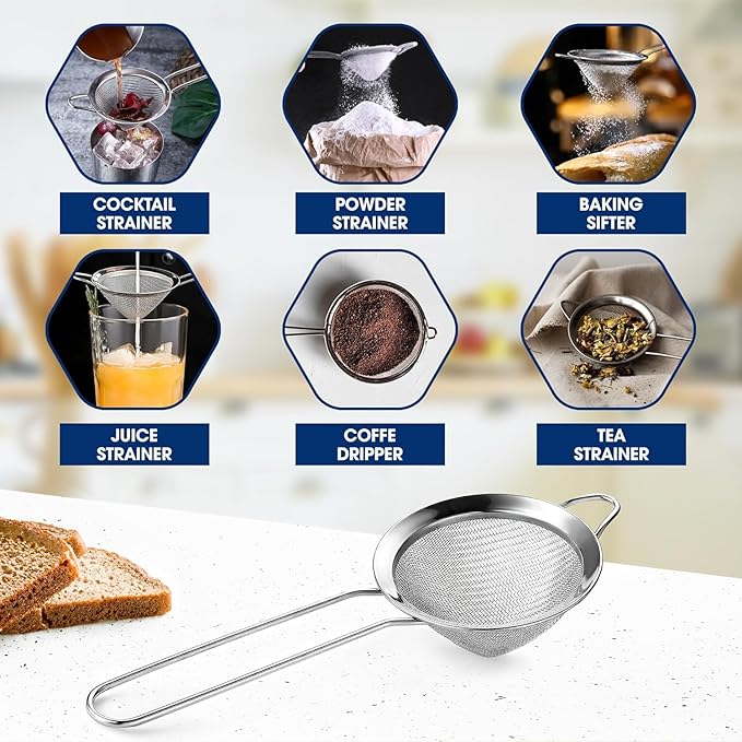 Fine Mesh Strainer with Handle – 3.3" Tea Strainer for Loose Tea Leaves and Coffee, Stainless Steel Tea Infuser with Handle – Good for Brewing Tea and Coffee