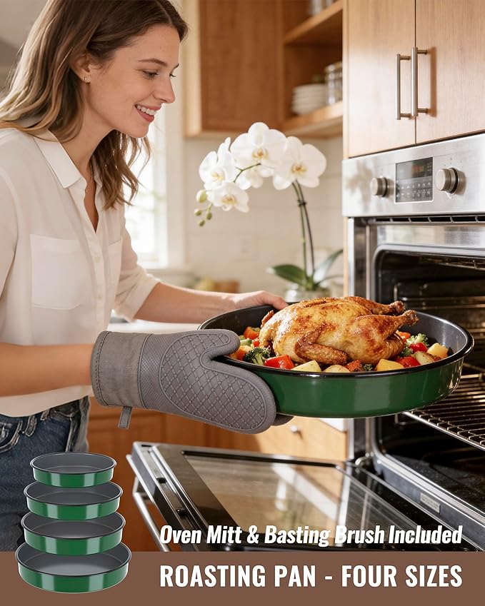 Enamel Pizza Pan Set Round Baking Pans for Oven Roasting Chicken Roast & Ham Dish 4-Pack 9/10/12/14 Inch Non-Stick Heat Resistance Dishwasher Safe, Birthday & Mother Day Gift Cake Pan