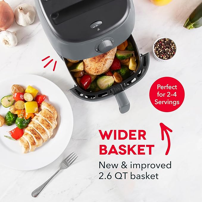 Dash Tasti-Crisp™ Air Fryer - AirCrisp® Technology - Compact Design with Adjustable Temperature Control - Nonstick Fry Basket & Auto Shut-Off Feature - 2.6 Quarts - Cool Grey