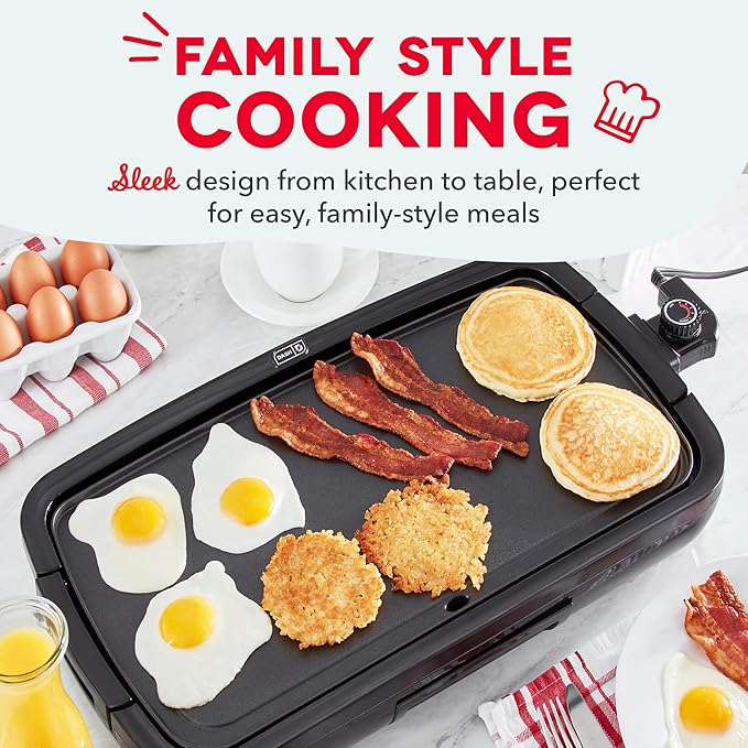 Dash Everyday Electric Griddle - Indoor Griddle for Versatile Cooking - Features Quick-Heating, Anti-Slip Feet, and Removable, Nonstick Plate - Black
