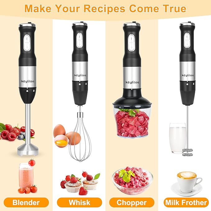 5 in 1 Immersion Hand Blender Mixer, [Upgraded] Handheld Stick Blender with 600ML Chopper, 800ML Beaker, Whisk and Milk Frother for Smoothie, Baby Food, Sauces Red,Puree, Soup (Black)