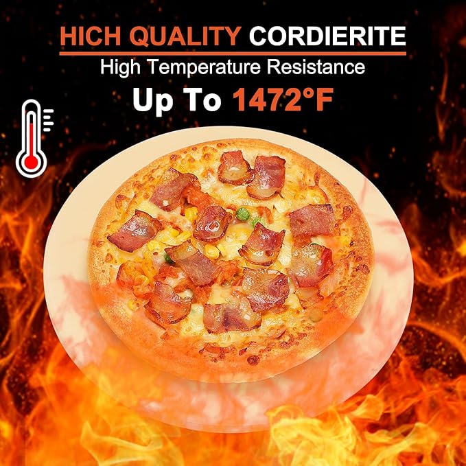 Small 12 inch Round Pizza Stone,for RV Camper Oven,Round baking stone Grill,Can make pizza, bread, pies,BBQ, Durable and Safe, Give away Plastic Scraper