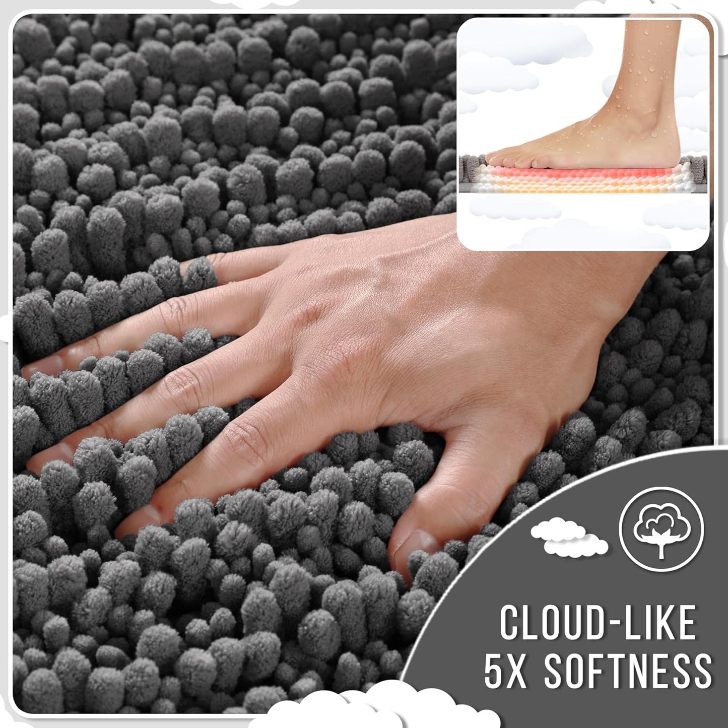 Yimobra Bathroom Runner Rug 60x24 Inch - Extra Long Non Slip Chenille Bath Mat, Soft & Absorbent, Machine Washable Shaggy Hallway Carpet for Vanity Tub Shower, Dark Gray Home Decor Accessories