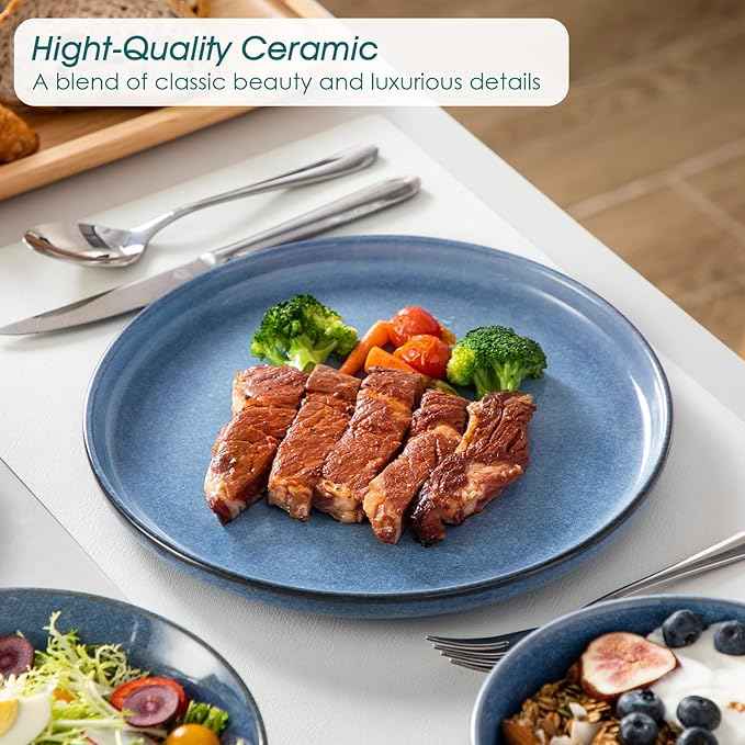 vancasso ANYA 24 Pieces Plates and Bowls Set, Blue Dinnerware Sets, Reactive Glaze Dishes Set for 6, Ceramic Dishware Sets Kitchen Dinner Set, Microwave & Dishwasher Safe