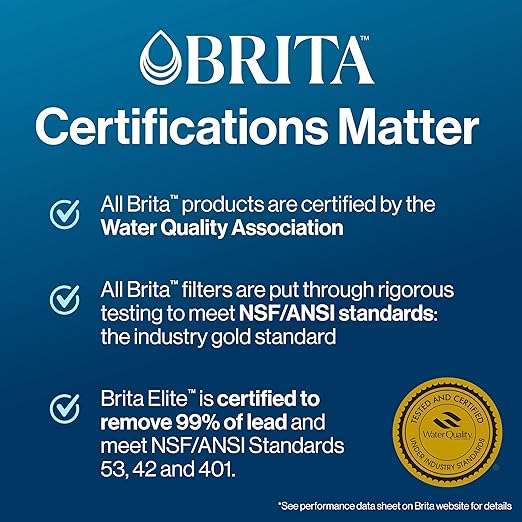Brita 27 Cup Elite Filter Dispenser, Reduces 30+ Contaminants including Lead and Microplastics, Filter lasts 6 months, UltraMax, Black