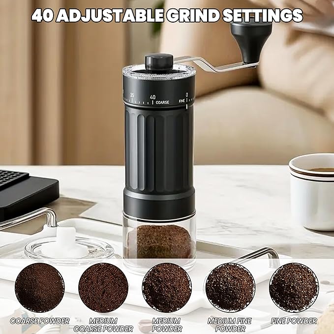 Manual Coffee Grinder - Burr Coffee Grinder With Ceramics Burr For Espresso, v60, 40 Adjustable Settings, Pour over Coffee Dripper, Espresso Grinder For Home Use and Camping Travel, With Hand Crank