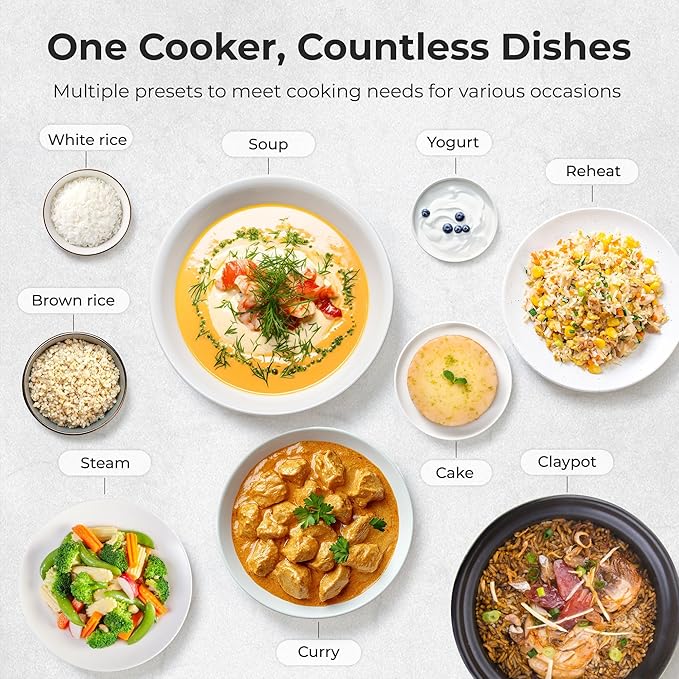 Compact Mini Rice Cooker Small Kitchen 3-Cup (Uncooked) / 6-Cup (Cooked), Non Stick Ceramic Inner Pot Rice Maker, 24H Timer Delay, Auto Keep Warm, 9 Functions Multicooker For Brown Rice, Steam, Soup
