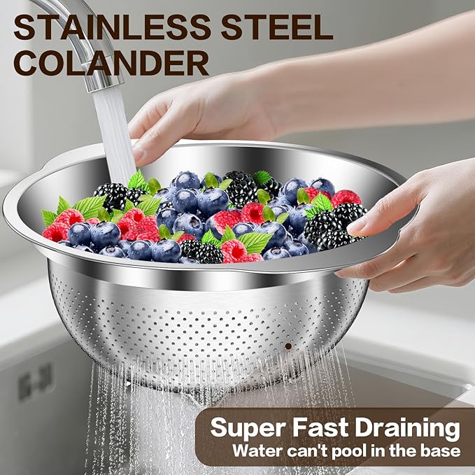 Stainless Steel Colander for Kitchen, 5 Quarts Stainless Steel Strainer, Pasta Strainer for Spaghetti Fruits Vegetables Cooking Food, Large Capacity with Handle Kitchen Food Strainer Basket - 1 Pack