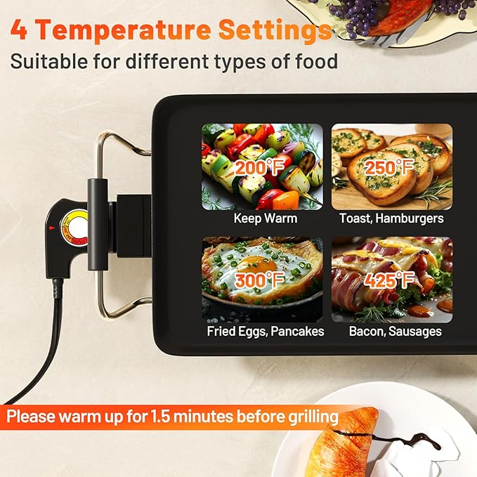 35” Electric Griddle, Extra Large Nonstick Teppanyaki Grill with Adjustable Temperature, Drip Tray & Insulated Handles, Easy-to-clean Pancake Griddle, BBQ Grill for Indoor Outdoor & Party