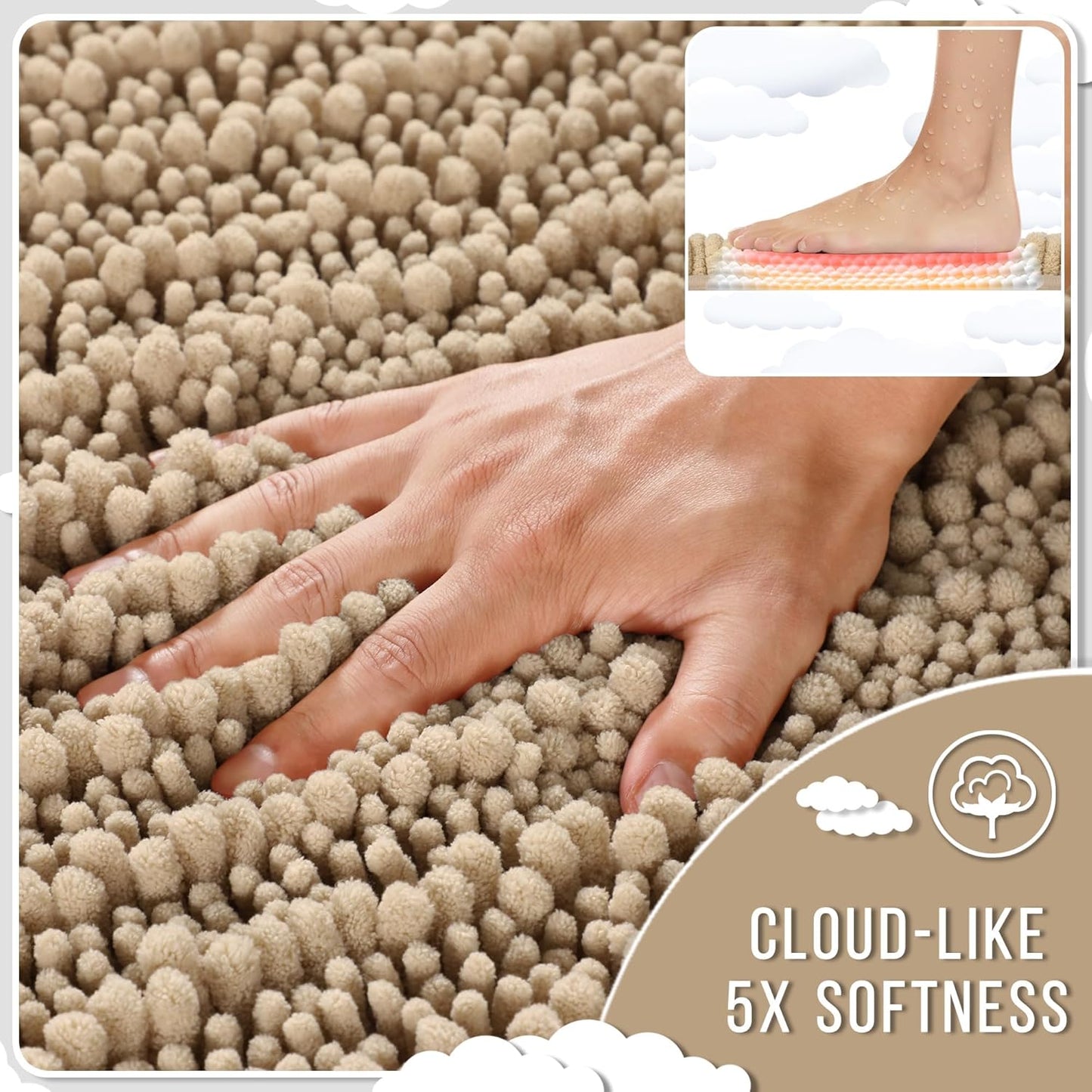 Yimobra Bathroom Runner Rug 70x24 Inch - Extra Long Non Slip Chenille Bath Mat, Soft & Absorbent, Machine Washable Shaggy Hallway Carpet for Vanity Tub Shower, Pale Khaki Home Decor Accessories
