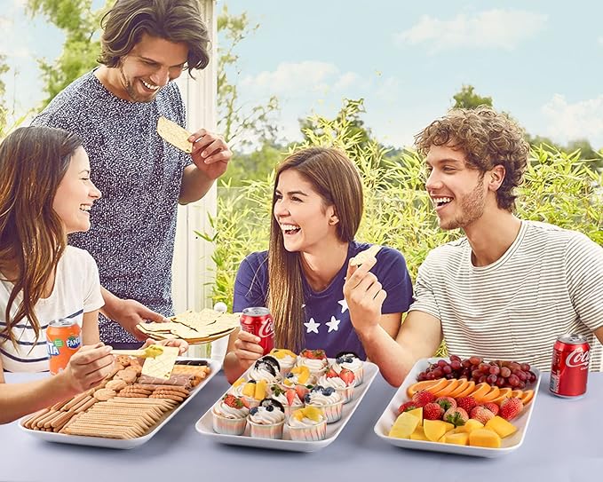 DELLING 16 Inch Large Serving Platter Set of 3, White Porcelain Platters for Serving Food - Rectangular Serving Trays for Party Entertaining, Oven Safe to 590°F, Dinnerware