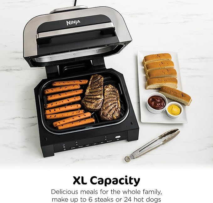 Ninja DG551 Foodi Smart XL 6-in-1 Indoor Grill with Air Fry, Roast, Bake, Broil, & Dehydrate, Foodi Smart Thermometer, 2nd Generation, Black/Silver