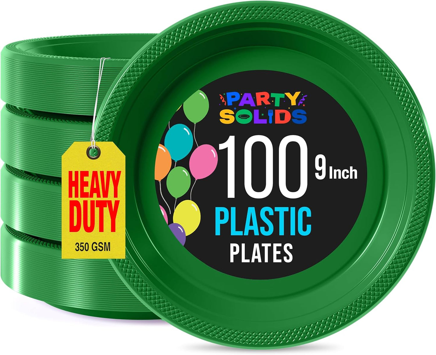 Exquisite Party Solids Emerald Green Plastic Plates For Party 9" Emerald Green Disposable Plates Heavy Duty Supplies 100 Pcs Plastic Dinnerware Sets Heavy Duty 350 GSM Disposable Dinnerware Set