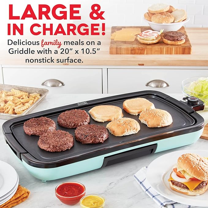DASH Deluxe Everyday Electric Griddle (20" x 10.5", 1500 Watts) + DASH Mini Griddle Maker (4 Inch, 350 Watts) - Aqua