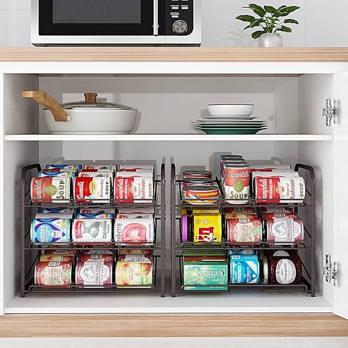 AIYAKA 3 Tier Stackable Can Rack Organizer,for food storage,kitchen cabinets or countertops,Storage for 36 cans,Bronze