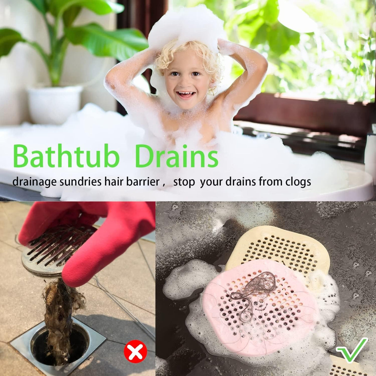 Drain Cover Hair Catcher Drain Plug Hair Stopper Drain Protector for Shower Bathroom Accessories Bathtub 2 Pack Xmas Green