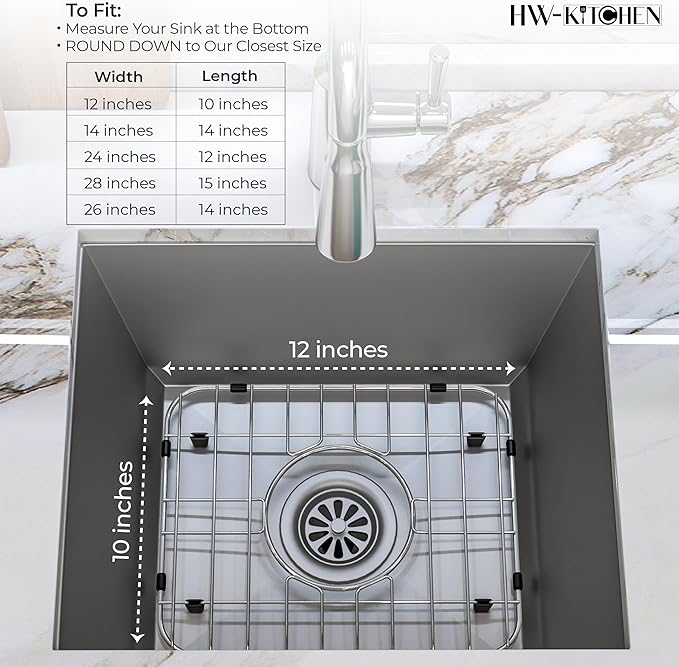 HW Kitchen 12" x 10" Stainless Steel Sink Rack - Farm Sink Protector, Mat, Drying Rack
