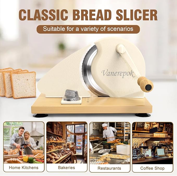 vanerepok Manual Bread Slicer for Homemade Sourdough Bread Versatile Hand Crank Bread Slicer for Sourdough Crusty Bread Etc Stainless Steel Slicers Adjustable Width for Homemade & Commercial Use
