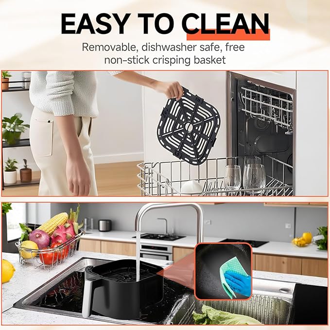QIDO Air Fryer 8-in-1 with 5 QT Capacity,180°-450°F Precision Heating, Air Fry, Roast, Broil, Reheats, Dehydrates, Less Oil, Features Shake Reminder, Large Touch Display with Auto Menus, Dark Black