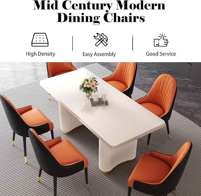 AF ARTISAN FURNITURE Orange Dining Chairs Set of 2 with High Backs Mid Century Modern Kitchen Dining Room Chairs PU Faux Leather Upholstered Large Padded Accent Chair with Legs