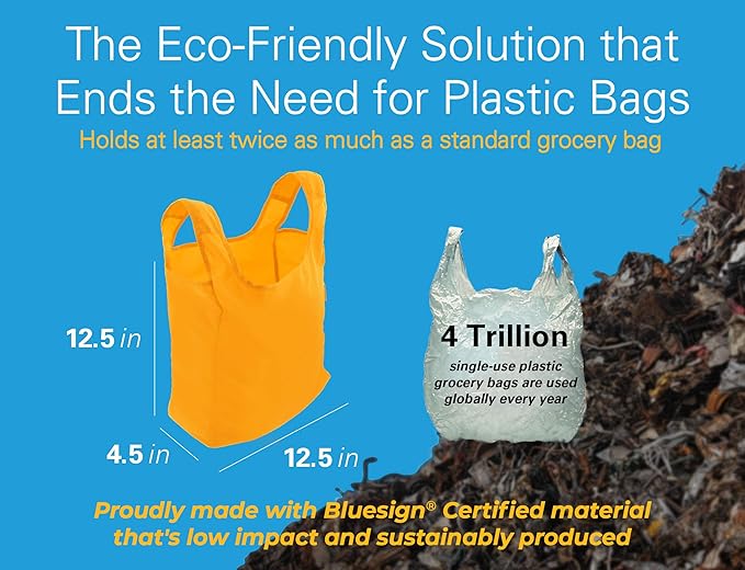 Sturdy Reusable Grocery Bags Foldable and Washable - Made From RipStop Nylon Hold 50lbs - Designed in USA Reusable Shopping Bags Inside a Compact Pod with Carry Clip - 5 Pack in Orange