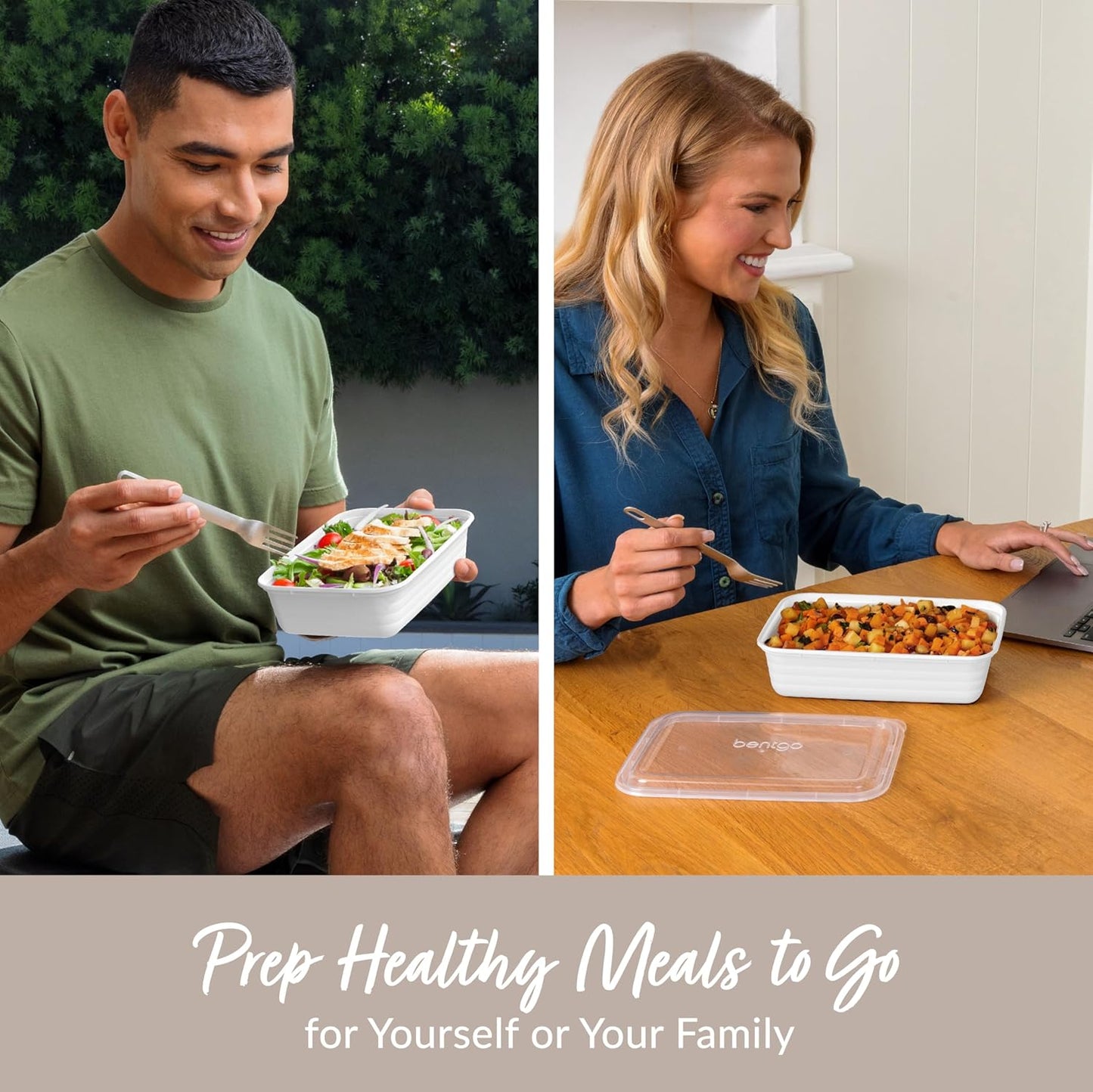 Bentgo Prep 60-Piece Meal Prep Kit - Reusable PFAS & BPA-Free Food Containers, 1-Compartment, 2-Compartment, & 3-Compartments - Microwave, Freezer, & Dishwasher Safe (White Stone)