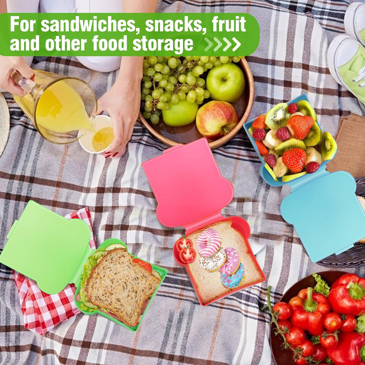 Alphatool 20 Oz Sandwich Containers for Kids, Toast Shape Lunch Box with Lids, Reusable BPA Free Plastic, Microwave & Freezer Safe, Small Food Storage Case for Kids Adults Snack Meal Prep (4 PCS)