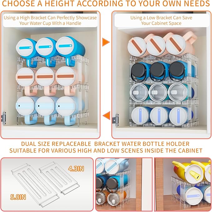 Yieach Stackable Cup Organizer for Kitchen Cabinets,4 Tier Large Tumbler or Water Bottle Organizer for Cabinets,Stackable Waterbottle Holder and Cup Storage Organizer for 40 OZ Yeti,Owala,Yeti Storage