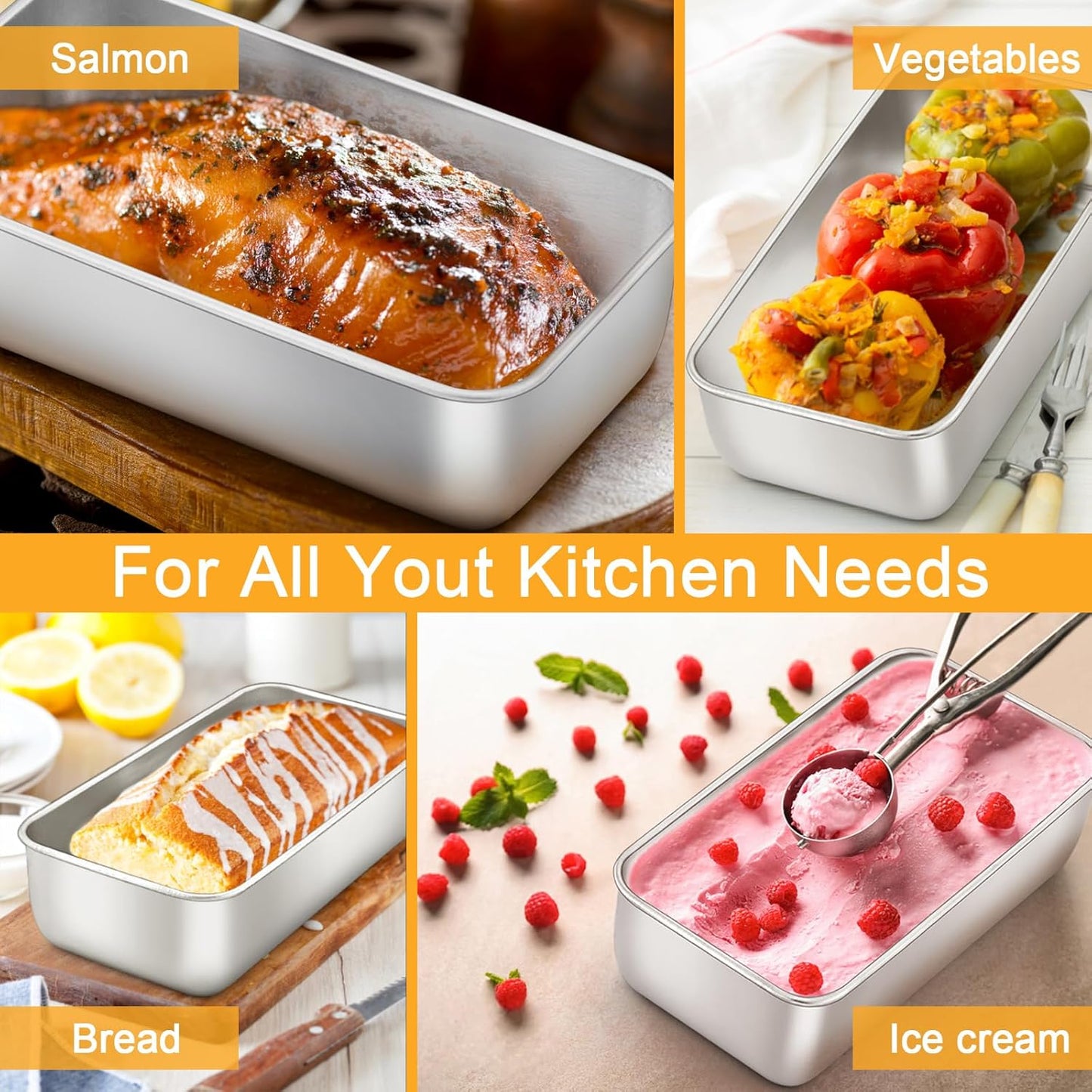 E-far 6 Pack Stainless Steel Loaf Pans, 9x5 Inch Bread Bread Pans, Metal Bakeware for Baking Bread Cake Meatloaf Brownies, Healthy & Non Toxic, Easy Release & Dishwasher Safe