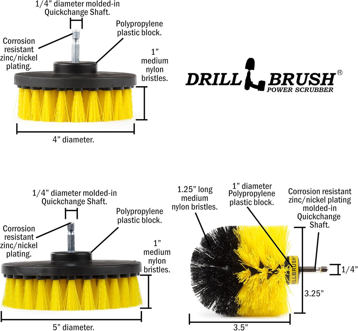 Drill Brush Attachments for Cleaning Shower, Bathroom, Grout, Tile, Bathtub, Bath Mat, Sink, Tile, Porcelain, Fiberglass, Cast Iron, Flooring – Grout Cleaner Drill Brush Set - Bathroom Accessories Kit