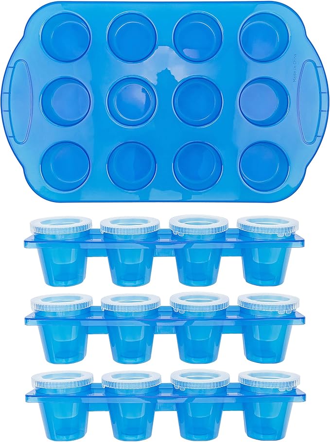 Fairly Odd Novelties 12pc Set-Add Water & Freeze to Make Ice Shot Glasses-Includes Serving Tray, One Size, Blue,FON-10051