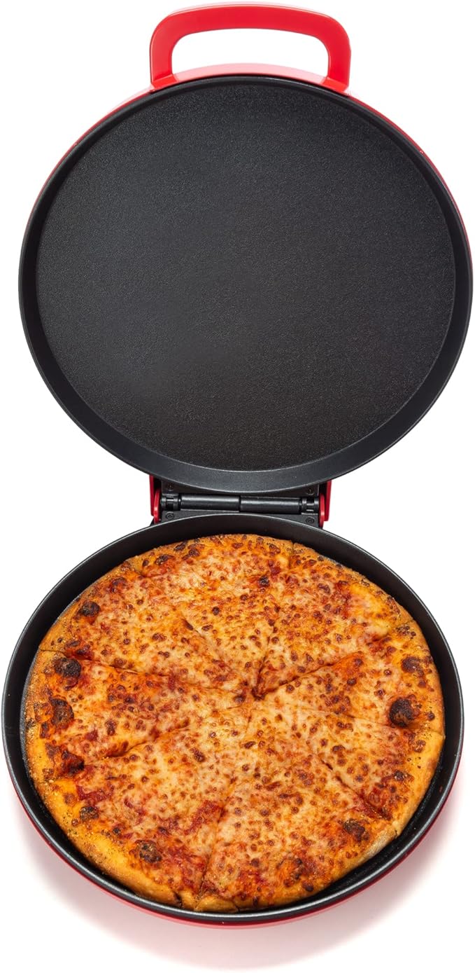 Zenith Versa Grill Non-Stick Pizza Maker Machine For Home, Calzone Maker, Pizza Oven Converts to Electric indoor Grill, Red