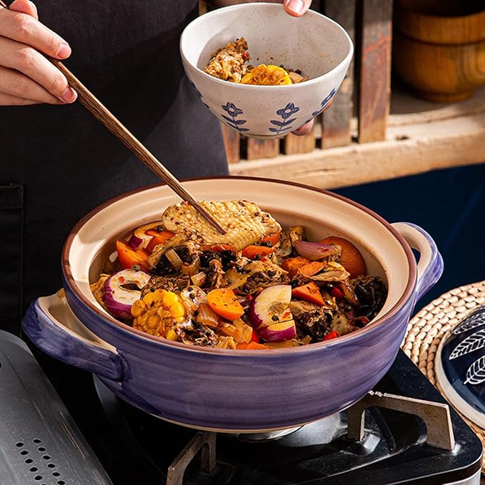 Ceramic Casserole, Japanese Clay Pot Donabe Stone Rice Pot With Lid, Earthen Pot Stockpot Ceramic Casserole Cooker Healthy Cookware Stove Pot Soup Hot Pot(Color:A)