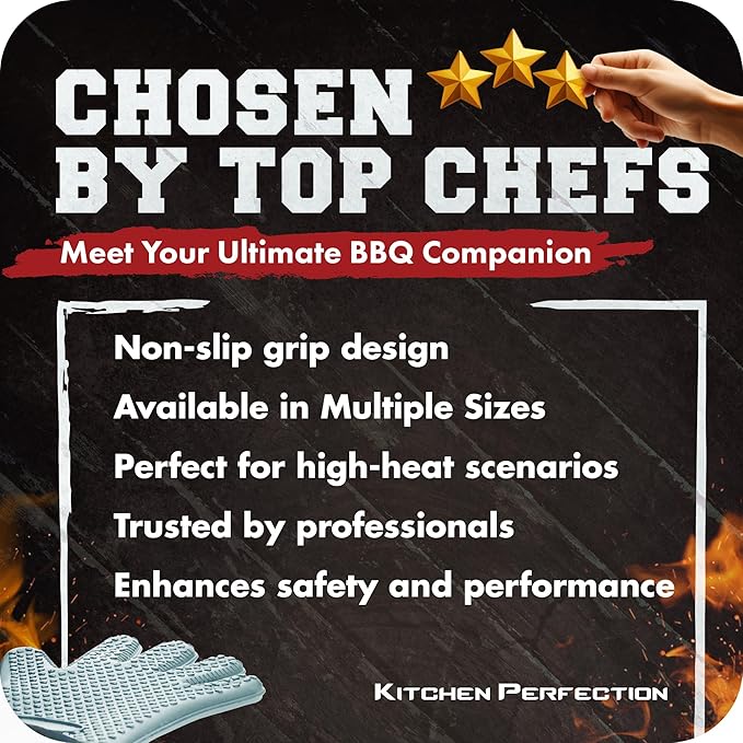 KITCHEN PERFECTION S Silicone Smoker Oven Gloves -Extreme Heat Resistant BBQ Gloves -Handle Hot Food Right on Your Grill Fryer Pit|Waterproof Oven Mitts |Superior Value Set+3 Bonuses