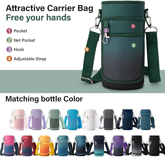 DYSANKY Insulated Water Bottle | Thickened Stainless Steel Vacuum Metal | Portable Sports Water Jug for Gym and Hiking with Straw, Carrier Bag, Handle Strap | BPA-Free 32 oz