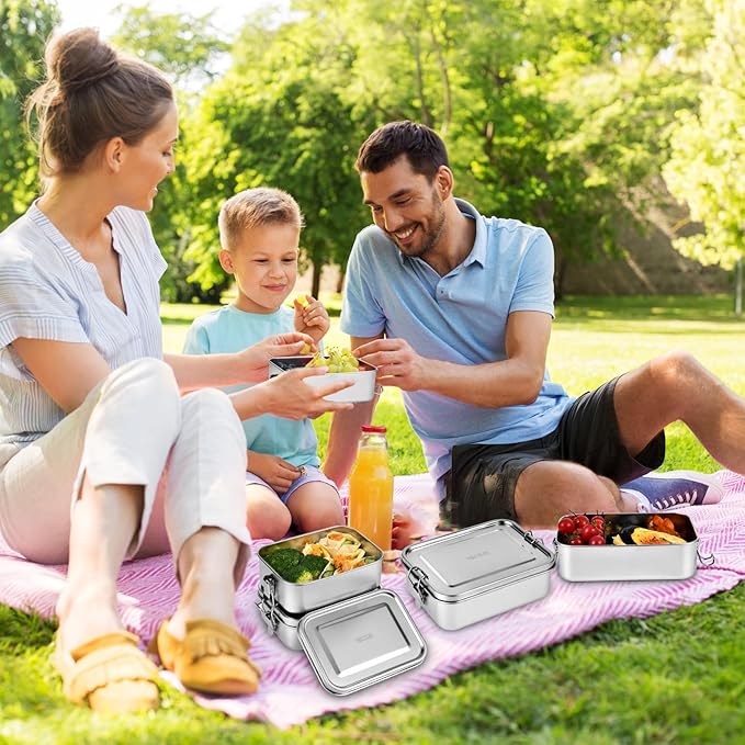 4 PCS Stainless Steel Bento Box 2400ml, Metal Bento Box, Metal Lunch Box, Food Containers, Stainless Steel Lunch Container for Home, Work, Camping