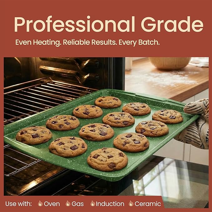 BAKKEN Kitchen Baking Pan Set - Nonstick Green Marble Coating, Commercial Grade Carbon Steel Bakeware Sets, Baking Kitchen Essentials, PFOA, PFOS, PTFE Free, Oven Safe Tray (Up To 450° F), Set of 6