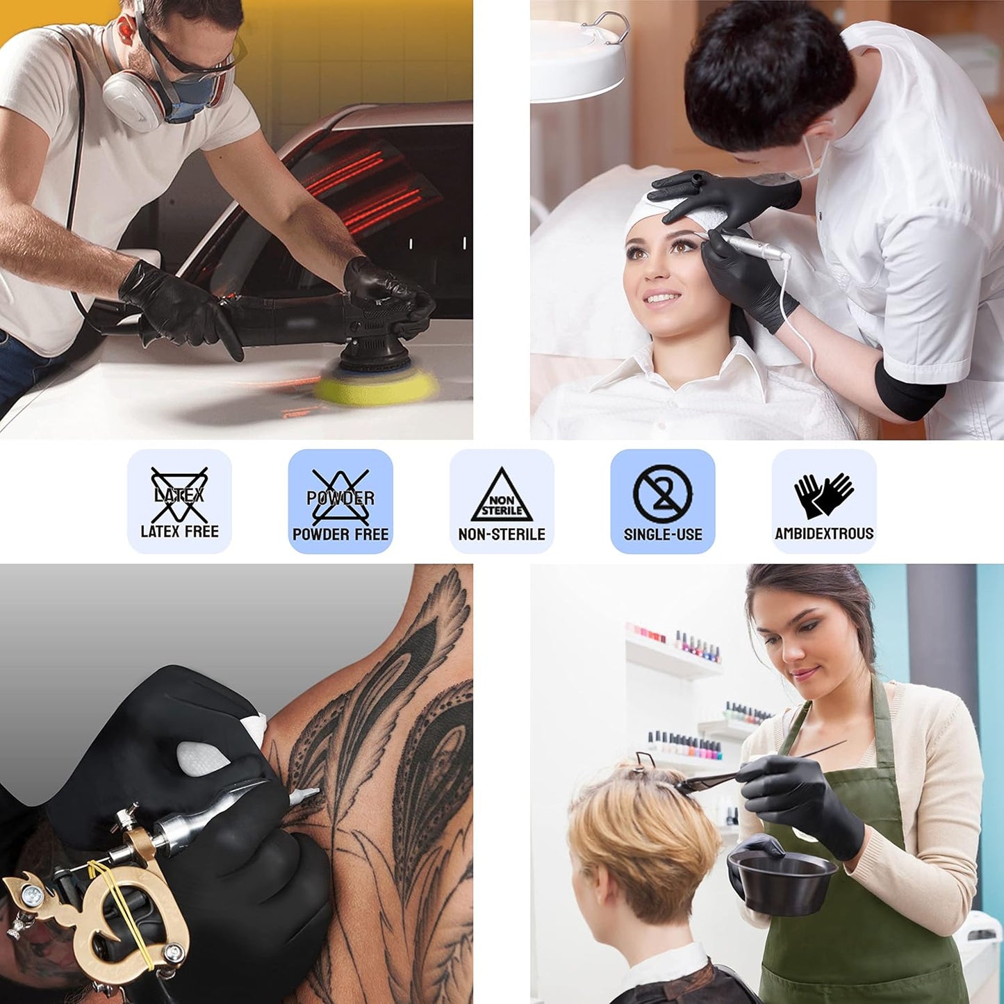 SAFE HEALTH Nitrile Black Industrial Disposable Gloves-Medium 3.5 Mil Case of 1000 Powder Free-Latex Free Tattoo-Beauty Salon-Hair Nail Studio-Auto Repair-Car Maintenance-Household-Daily