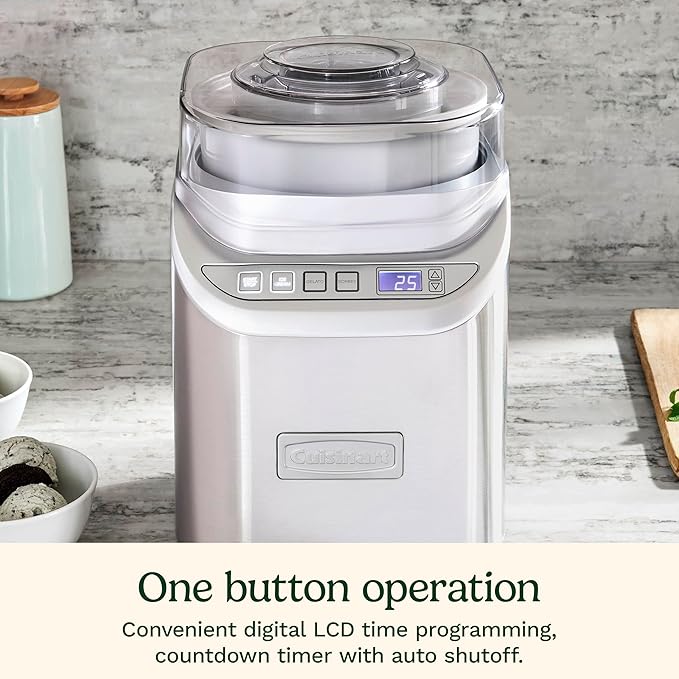 Cuisinart Ice Cream Maker Machine, 2-Quart Stainless Steel Frozen Yogurt, Gelato, Sorbet, Ready in 20 Minutes, LCD Screen and Timer, ICE-70P1
