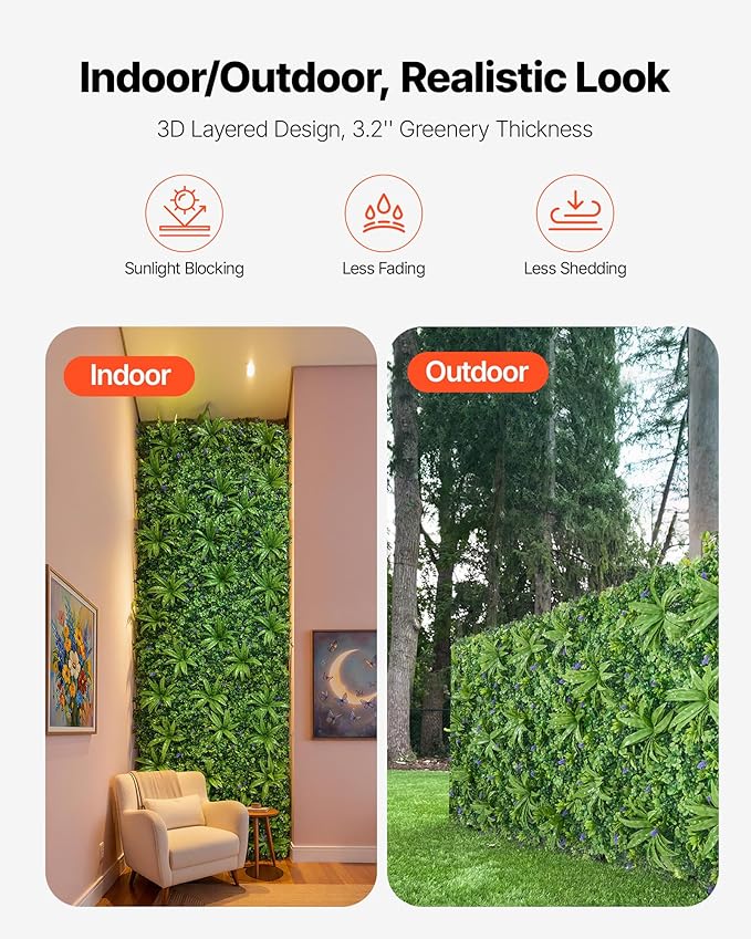 VEVOR Artificial Plant Wall, 40 x 120 in Artificial Boxwood Panels, Sun Protection Greenery Backdrop Privacy Hedge Fence, Fake Grass Screen for Wedding, Indoor, Outdoor Garden, Backyard,Mixed Leaf
