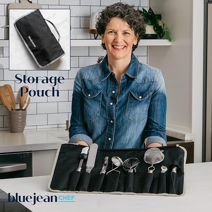 The Blue Jean Chef 8-Piece Kitchen Tool and Gadget Set, Stainless-Steel Kitchen Tools with Storage Pouch, Dishwasher Safe