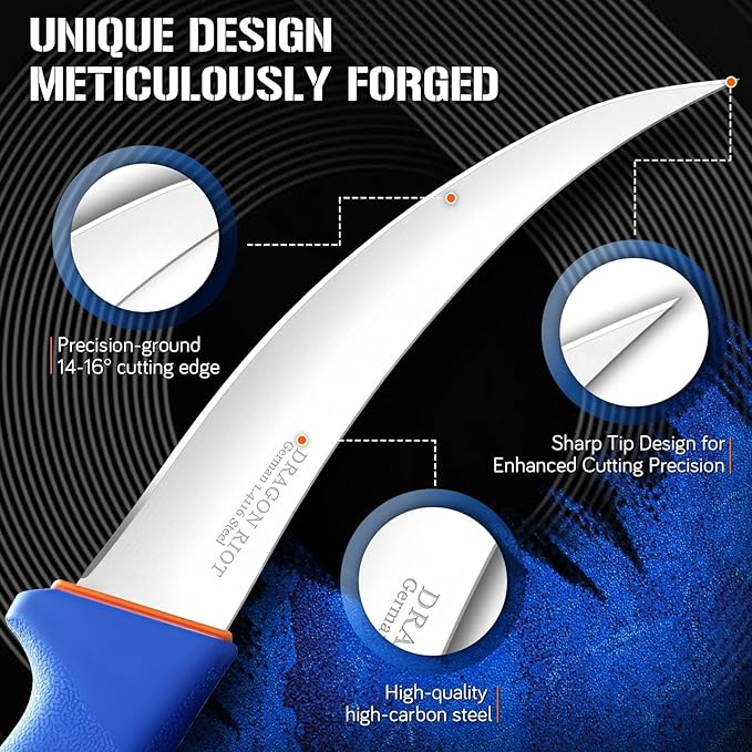 DRAGON RIOT Boning Knife 6 Inch,Ultra Sharp German Stainless Steel,Professional Meat Trimming Knife with Ergonomic Anti-Slip Handle,Ideal for Butchering, Trimming, Fish, Poultry